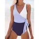 thumbnail image 3 of Traje de baño de una pieza con estampado de bloques de color y lazo lateral para mujer (púrpura blanco L) Sincero Electrónica, 3 of 5