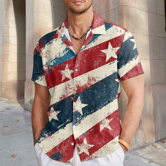 ZZHZGZ Fourth of July V Neck T Shirts Men Shirts for Casual Wear Slim fit Independence Day for Summer Ideal Pairing with Casual Pants for Everyday Use 4Th of July Mens Tshirts Graphic Xl