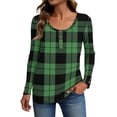 thumbnail image 2 of Stichou Womens Winter Shirts 2025 Henley Plaid Slim Fit Long Sleeve Comfy Tops Casual Button T-Shirts Trendy Outfits Dark Green L, 2 of 5