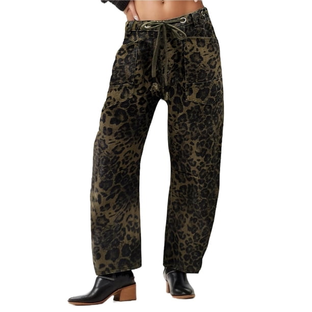 Pantalones vaqueros de pierna ancha for mujer, cintura alta, elásticos, pierna recta, holgados, con cordón