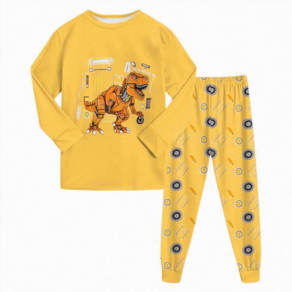 kmaduk Little Boys Pajamas Sets Glow in Dark Dinosaur 100% Cotton 2 Piece Toddler Clothes Kids Pjs Sleepwear Size 2-10T (Yellow, 5-6 Years)