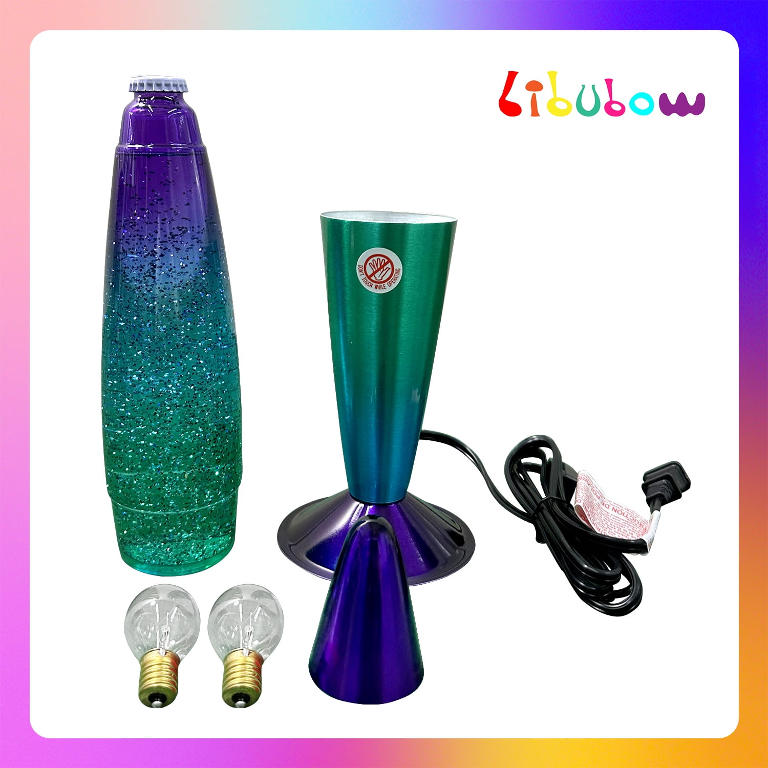 Libubow 16 Inch Aurora Glow Glitter Night Light, 2 Bulbs, Silver Glitter Clear Liquid