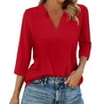 thumbnail image 2 of LIZUOJUNF Women's Fashion T-Shirt Women's 3/4 Sleeve V-Neck Collared Tops Summer Business Casual Work Shirts 2025 Trendy Loose Fit Basic Tees Cute Trendy Blouses 2025 Vacation Fashion Clothes, 2 of 5