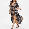 thumbnail image 6 of Bidobibo Womens Summer Plus Size Maxi Dresses Casual Loose Boho Floral Print High Low Split Dresses V-Neck Short Sleeve High Waist Flowy Beach Dress Travel Sundress, 6 of 9