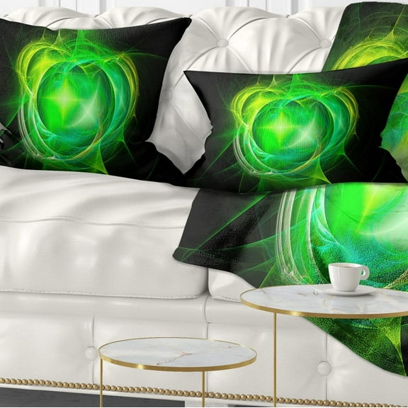Designart Green Fractal Explosion Supernova - Abstract Throw Pillow - 12x20