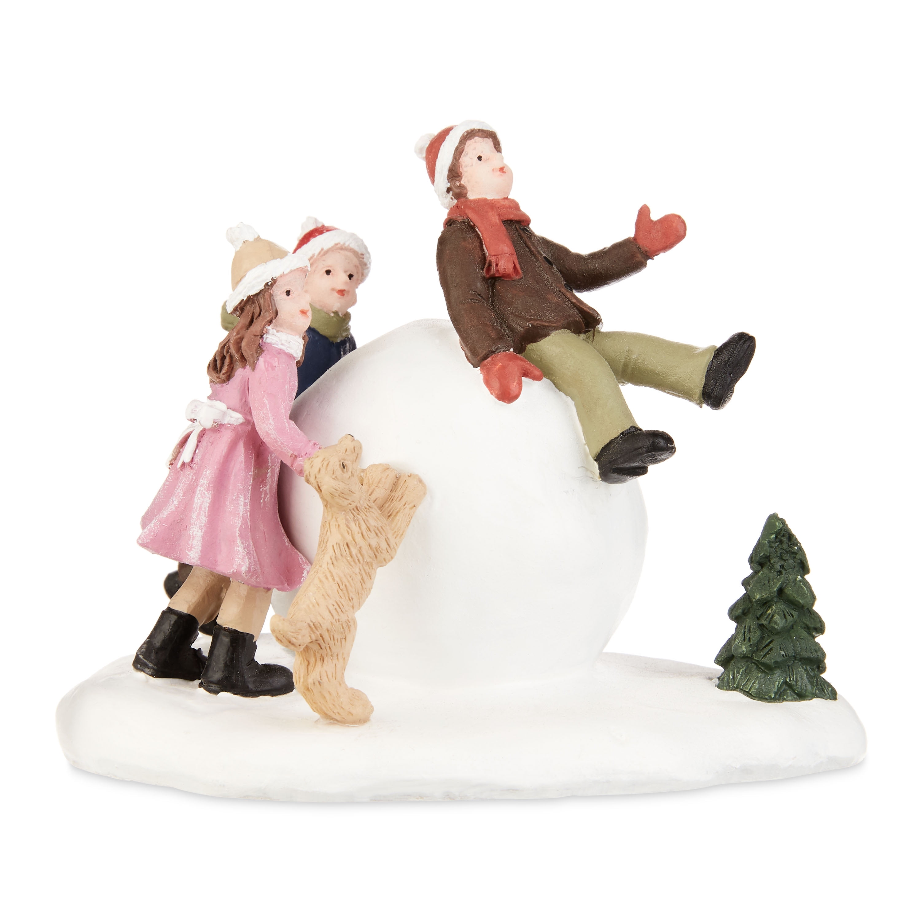 Holiday Time Christmas Indoor Decoration Multi-Color The Big Snowball Village Figurine, 3.5" X 2.5" X 2.5"H