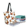 thumbnail image 2 of Open Top Canvas Tote Bag with Zipper Reusable Shopping Bag 13.5x15" Roomy Carryall Orange-black Butterfly, 2 of 9