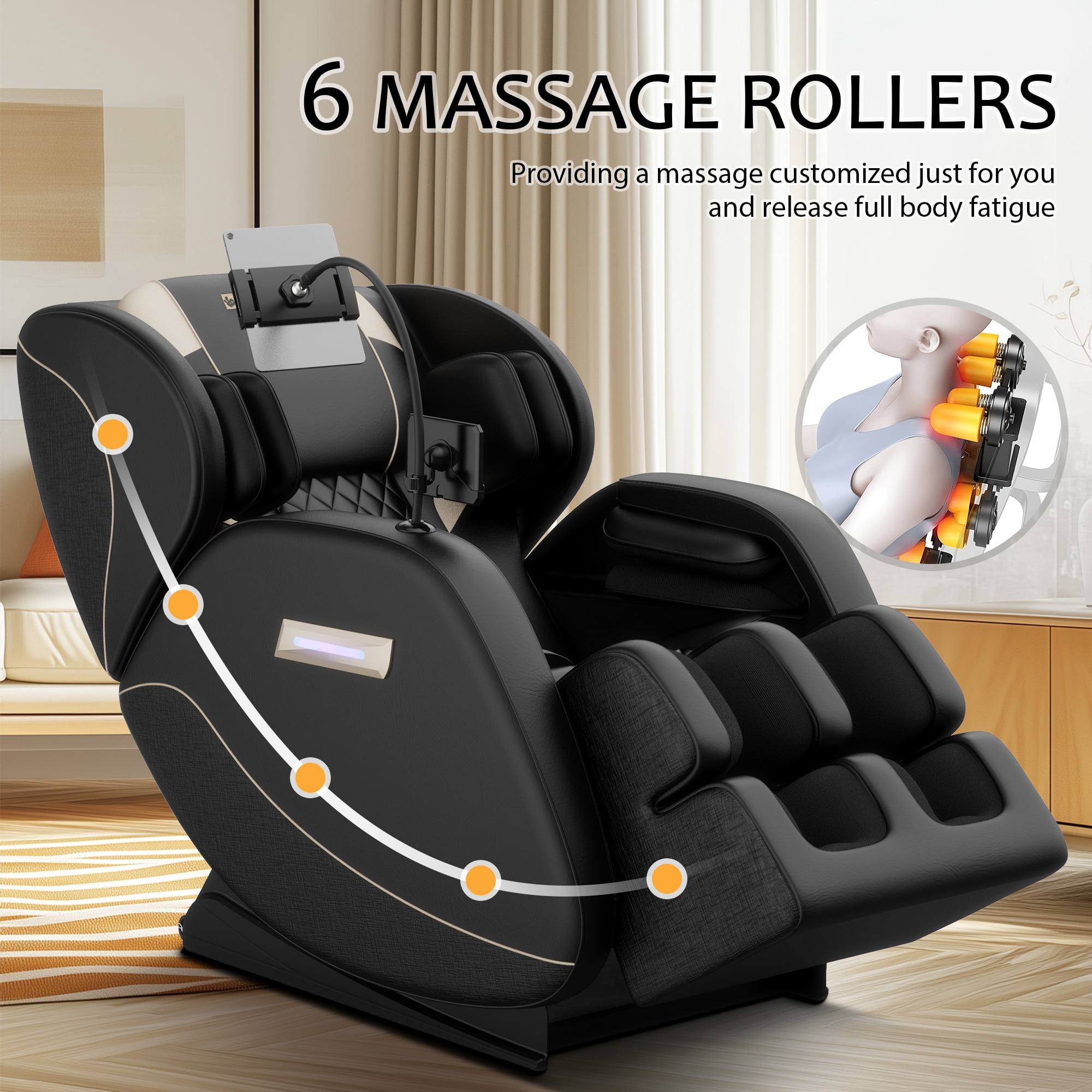 AENKYO Full Body Zero Gravity Massage Chair with Heating, Airbags, Bluetooth Speaker, Foot Roller, and Touch Screen Control Black