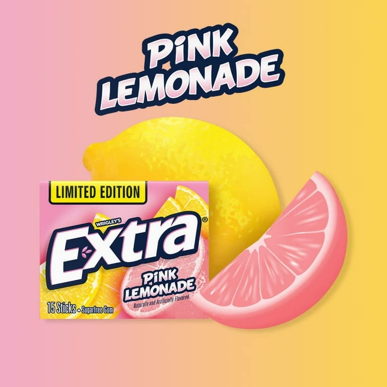 Extra Slim Pack Pink Lemonade Gum 10 Count Pack — 15 Sticks Each — Sugar-Free Fruity Long-Lasting Chewing Gum