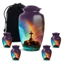 Yatskia Cross with Rainbow Little Funeral Keepsake Urn for Ashes Adult Men and Women, Large Memorial Burial Urns for Human Ashes Adult Female, (Classic 10 Inch and 3 Inch)