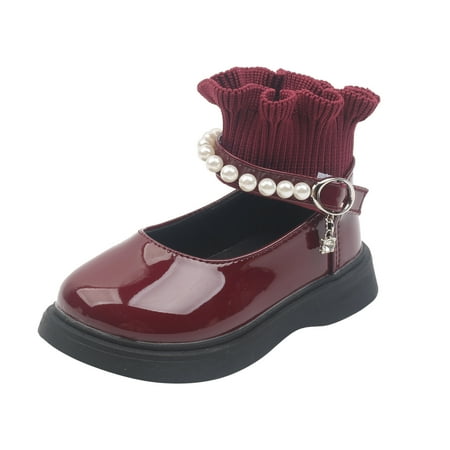 

Kid Shoes Elastic Boots Pearl Leather Princess Dance Woolen Casual Comfortable Fall and Winter Toddler Girl Shoes