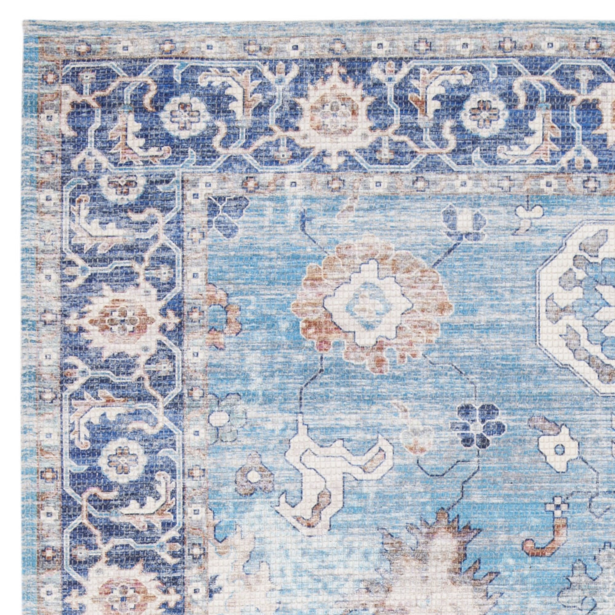 SAFAVIEH Saffron Wallace Floral Bordered Area Rug, Aqua/Navy, 5' x 8'