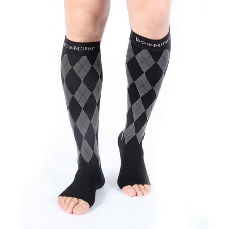 Doc Miller Premium Open Toe Compression Socks 1 Pair 20-30mmHg Knee High Support Stockings Recovery Venous Insufficiency Circulation Varicose Spider Veins Maternity