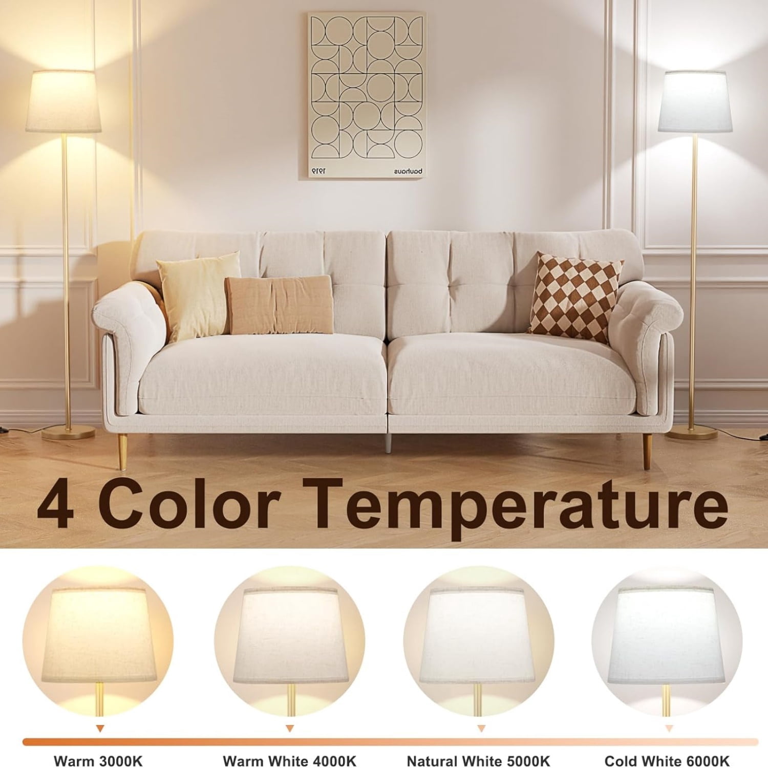 Upgraded Floor Lamps for Living Room, Modern Floor Lamp with Remote Control, Dimmable Colors Temperature Standing Lamp Foot Switch, 9W Bulb Tall Lamps for Bedroom Office Kid Room - Gold
