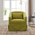 thumbnail image 2 of Swivel Barrel Chair, Linen Blend Single Sofa Chair with Pillow and Skirt, Round Accent Chair with Deep Seat and Metal Base, Leisure Club Chair for Living Room Bedroom Office, Olive Green, 2 of 9