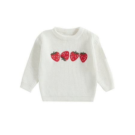 

Binshrliy Baby Girls Sweater for Infant Long Sleeve Strawberry Embroidered Pullover 3M 6M 9M 12M 18M 24M 3T Toddler Warm Jumpers Tops Fall Winter Warm Knitwear