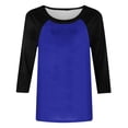 thumbnail image 4 of Birdeem T-Shirt Mode Femme Patchwork Imprimé Bloc de Couleur Manches 3/4 Blouse Col Rond Hauts Décontractés, 4 of 12