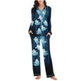 thumbnail image 4 of VBTAPA Halloween Pajamas for Women Set Long Sleeve Button Down Sleepwear 2 Piece Nightwear Holiday Pjs Sets Navy L, 4 of 7