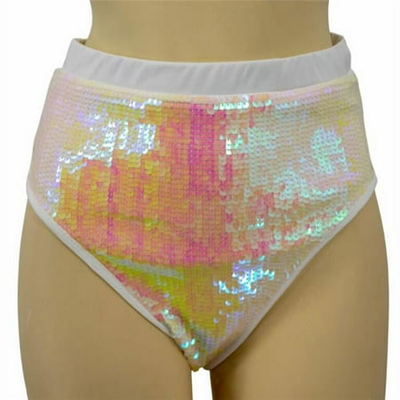 Western Mania 2283-WHT-MDL Rave Hi-waisted Sequin Panty  White AB - Medium & Large