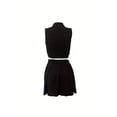 thumbnail image 2 of MORTTIC Women's 2-Piece Summer Outfit Set – Elegant Sleeveless Button Top & Embellished Shorts Skirt, Crew Neck Solid Color, All-Season Knit Fabric, 2 of 4