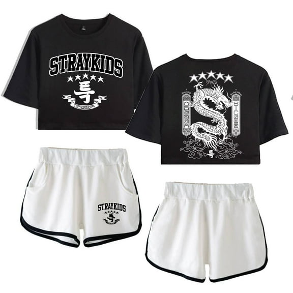 Stray Kids Women's casual summer street trend women's short sleeved shorts set