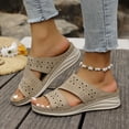 thumbnail image 2 of Dakaela Orthopedic Wedge Sandals for Women 2026 Comfortable Hollow out Bohemian Platform Summer Beach Slip on Slides with Arch Support Khaki 8, 2 of 8
