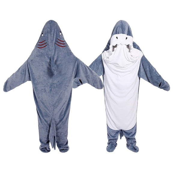 Toddler Cartoon Shark Party Jumpsuit, Footed Shark Onesie with Wrinkle Resistant Plush Fabric for Holiday Cosplay and Halloween Dress Up Light Blue 120