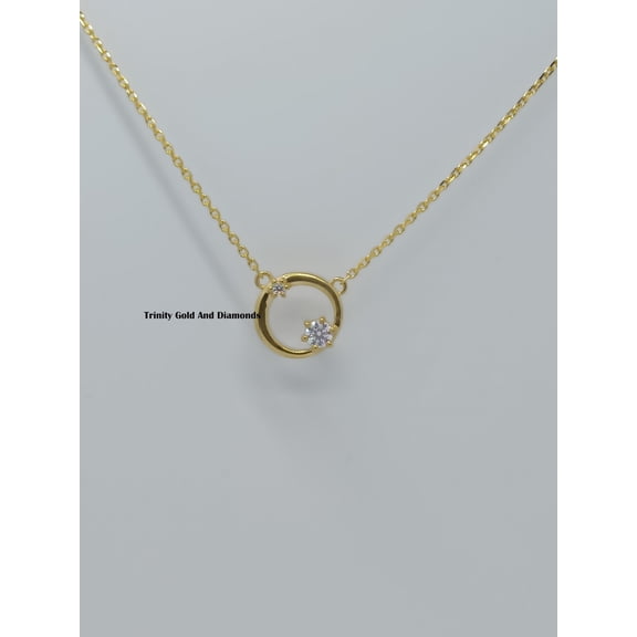 Two Stone Circle Dainty Pendant Necklace for Women, Moissanite Diamond Pendant for women, Minimalist Pendant with Chain, Perfect Gift