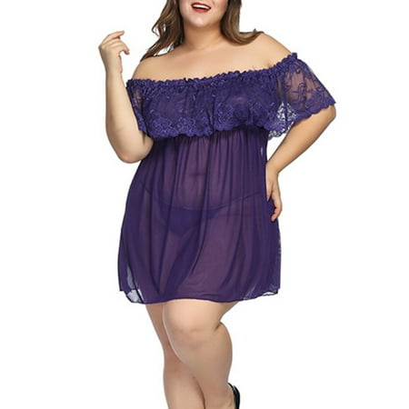 

Plus Size Women Sexy Lace Nightdress Underwear Sheer Mesh Sleepwear Lingerie Set