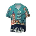 thumbnail image 2 of Lsque Let's go Travel print Men's Cuban Collar Short Sleeve Shirt Summer Beachwear Casual Button Down Fashionable Vacation Leisure Shirt-X-Large, 2 of 7