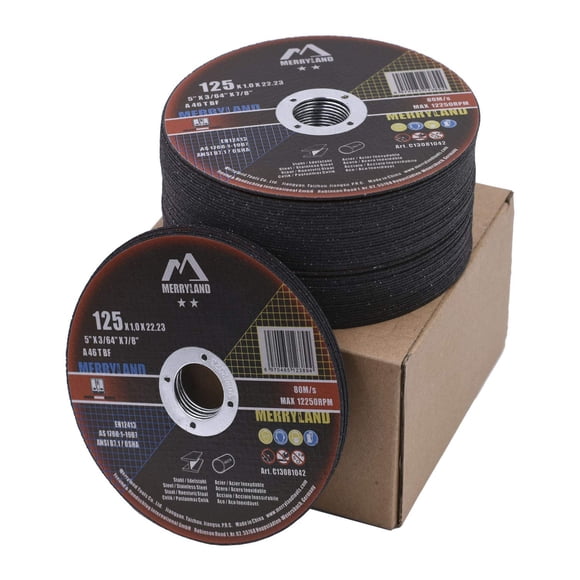 Merryland 5 Inch Metal Cutting Wheel, Stainless Steel, Iron, 50 Pack, C13081042, Angle Grinder Compatible