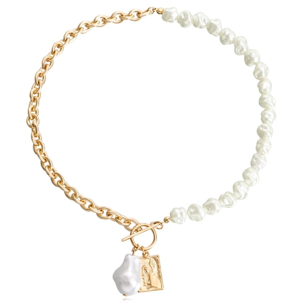 Collar de estilo europeo y americano con perlas acrílicas en forma de cadena gruesa, collar cuadrado y redondo, collar de viento para mujer
