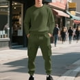 thumbnail image 2 of Men's Waffle Knit Pullover Sweatshirt and Cargo Jogger Pants Set Casual Crewneck Long Sleeve Top with Pocket Design, 2 of 5