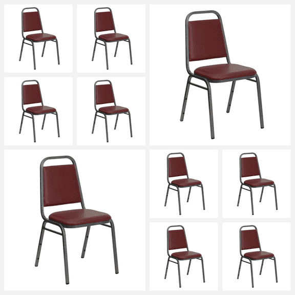(10 PACK) Trapezoidal Back Banquet Dining Chair with Burgundy Vinyl - Commercial Quality Restaurant Chair