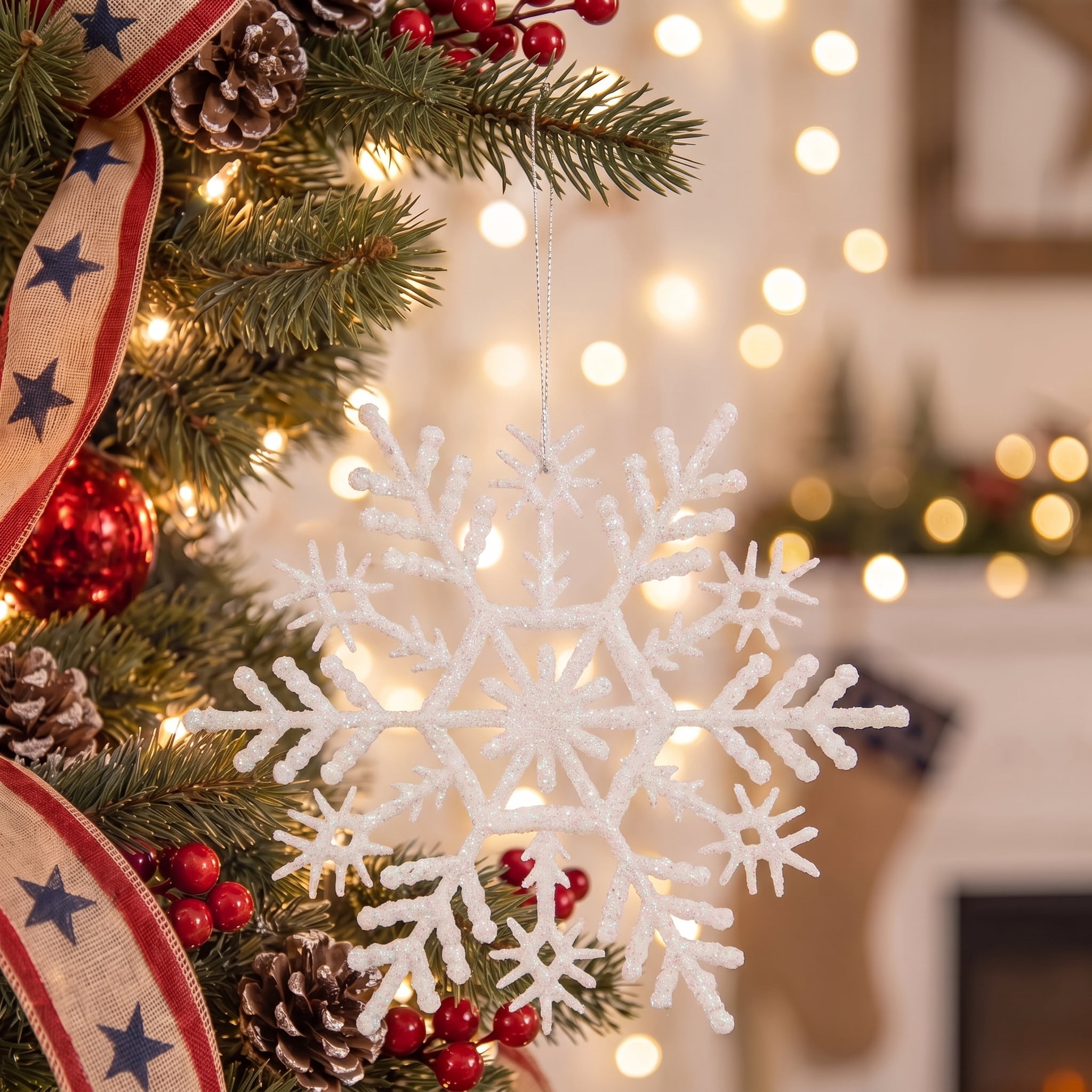 20-Count White Glitter Snowflake Christmas Ornaments, 3.9", by Holiday Time