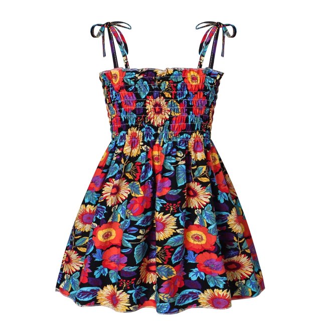 Herrnalise Vestido de tirantes sin mangas para niñas pequeñas de verano con estampado floral ¡Liquidación en ropa para niños por menos de $10!