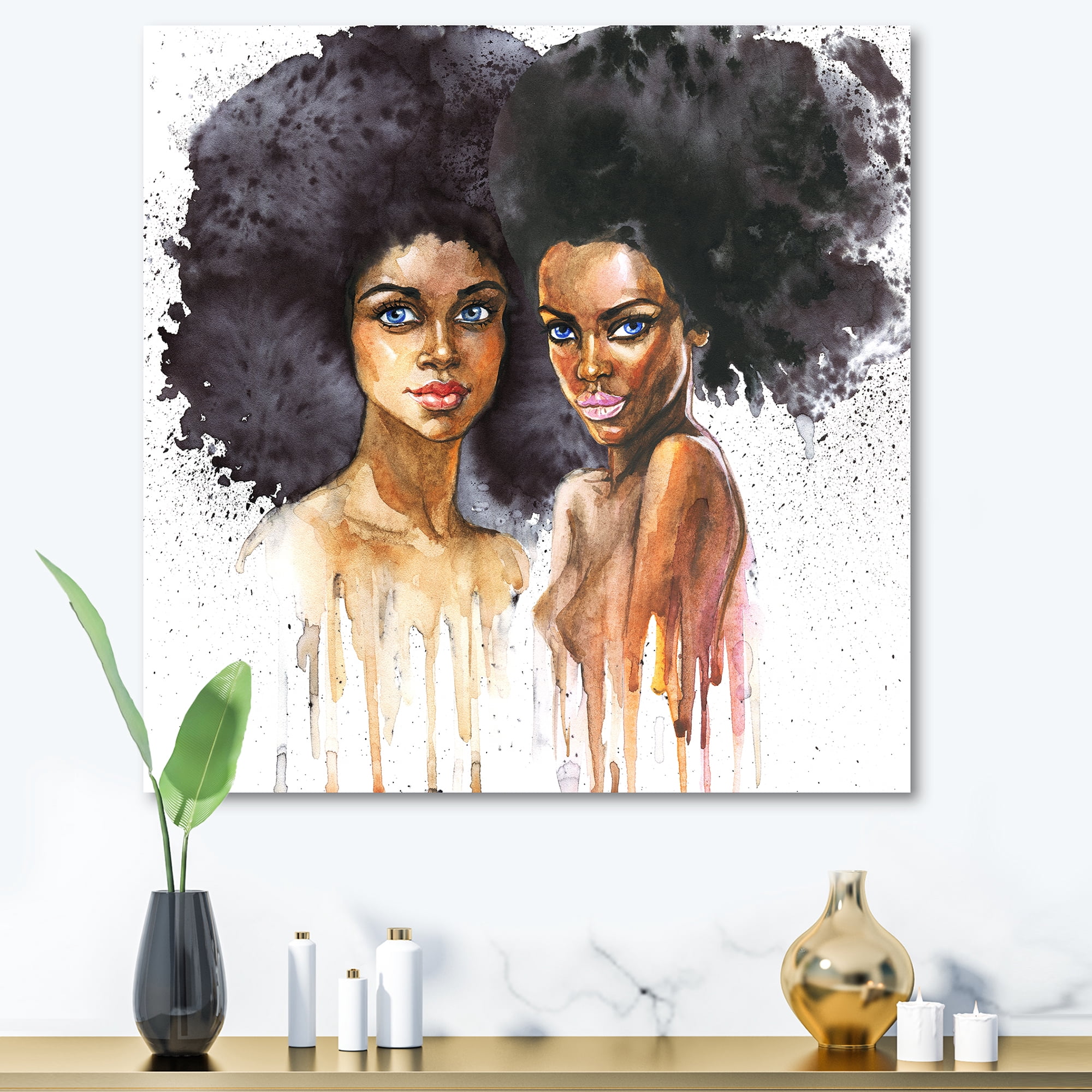 Designart ' Portrait of Two African American Women ' Modern Canvas Wall Art Print