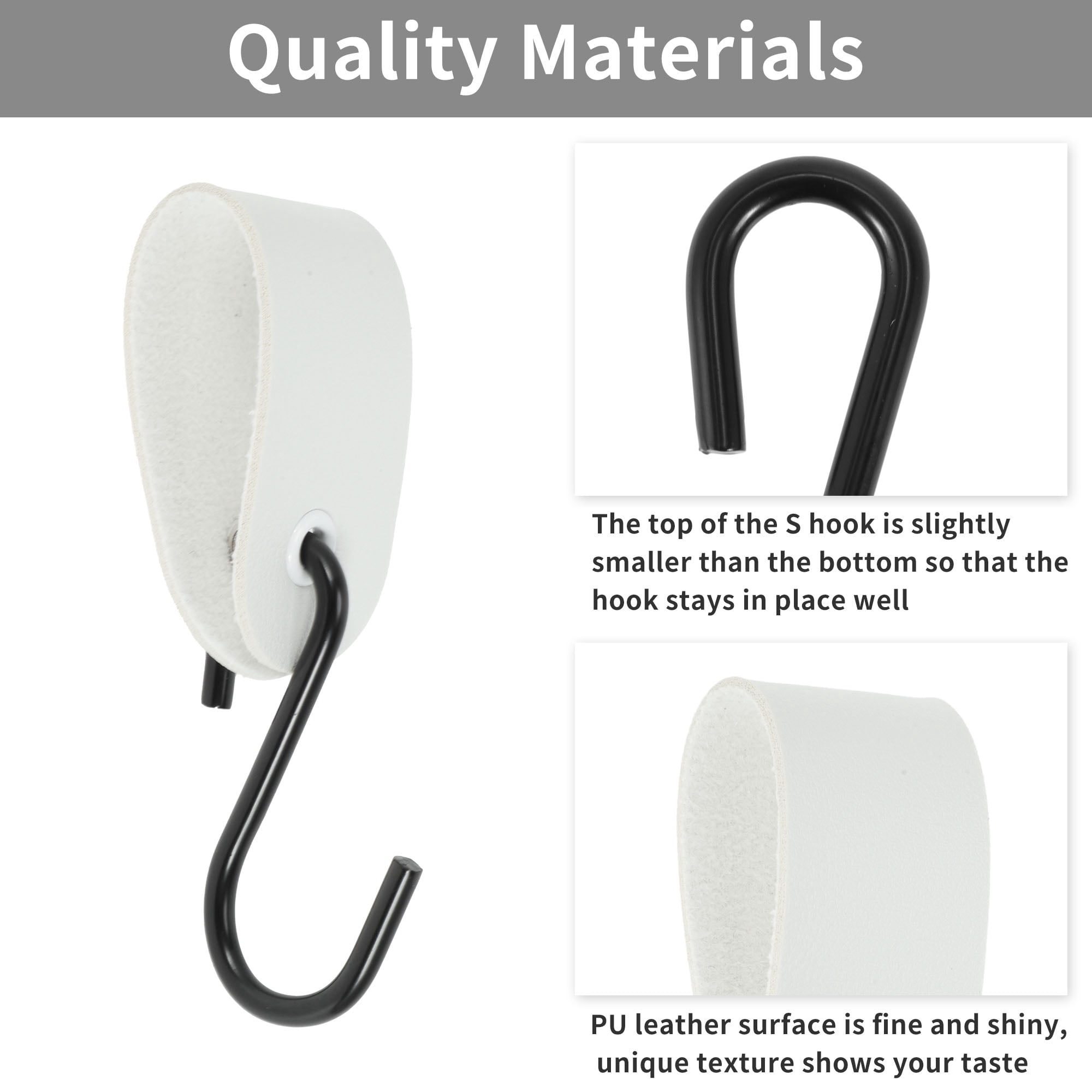 Unique Bargains Pack of 5 S Hooks with Leather Loop for Wardrobe White