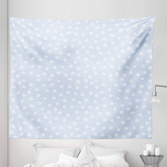 Floral Tapestry, Scattered Small Spring Blossoms Pattern Wild Flowers Design Nature Print, Fabric Wall Hanging Decor for Bedroom Living Room Dorm, 5 Sizes, Pale Blue White, by Ambesonne