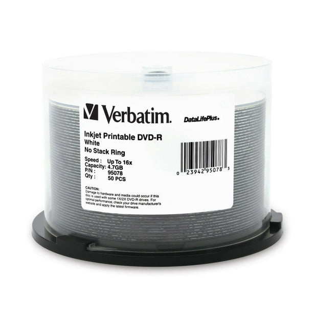Verbatim 4.7GB 16X DVDR White Inkjet Printable 50 Packs Spindle DVD