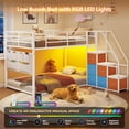 thumbnail image 2 of Low Bunk Bed Twin Over Twin Size with 6 Storage Drawers and LED Lights, Reversible Metal Bunk Beds with 6-Pocket Organizer and Storage Staircase, Twin Loft Bed with High Guardrails, White, 2 of 9