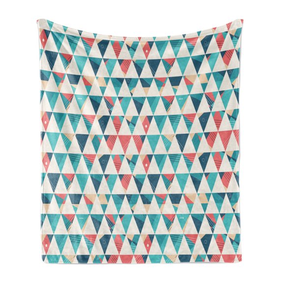 Geometric Soft Flannel Fleece Blanket, Abstract Triangles Hexagons Soft Colors Modern Artwork Cubism Inspired, Cozy Plush for Indoor and Outdoor Use, 60" x 80", Turquoise Teal Coral, by Ambesonne