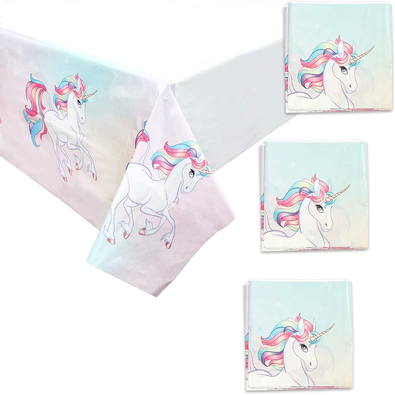 3 Pack Unicorn Theme Birthday Party Tablecloth Table Cover, Party Supplies Favors Decorations for Kids Girls Boys, 54 x 108'