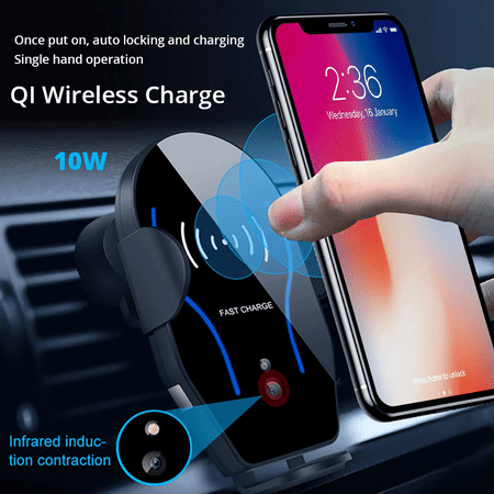 VicTsing 10W Qi Wireless Fast Charger Car Mount Automatic Infrared Sensor Charging Pad Compatible with 7.5W/5W For iPhone Xs Max/Xs/XR/X/8P/8，Galaxy S9/S9 Plus/Note 8/9/S8+/S8/Note 5/S7 edge/S7