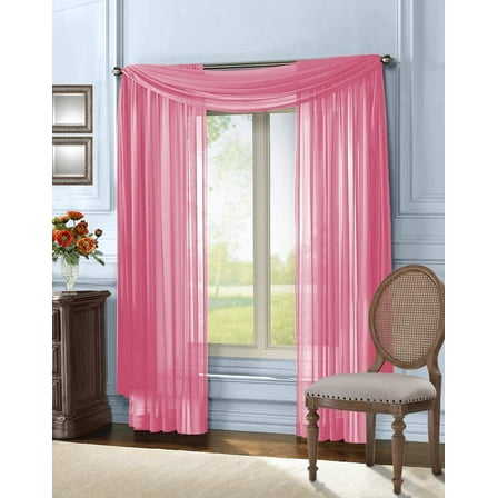Qutain Linen Solid Viole Sheer Scarf Window Valance Topper 37" x 216 inch - Hot Pink