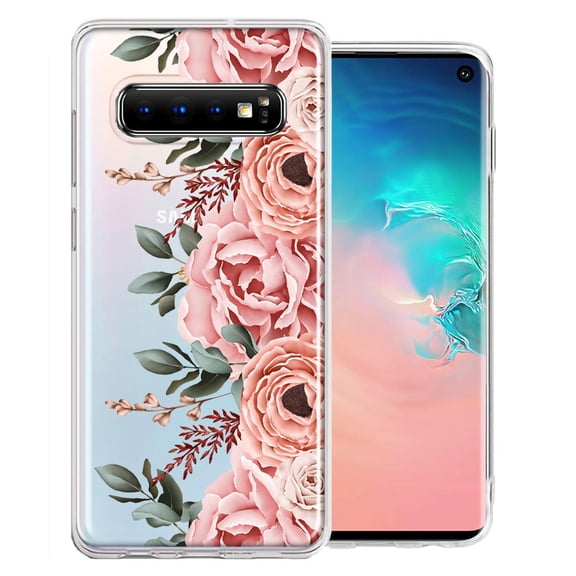 MUNDAZE Case For Samsung Galaxy S10 Plus Blush Pink Peach Spring Flowers Peony Rose Phone Cover