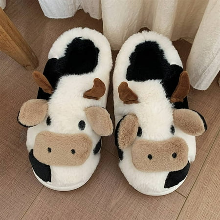 

CoCopeaunt New Upgrate Cute Animal Slipper Women Girls Kawaii Fluffy Winter Warm Slippers Woman Cartoon Milk Cow House Slippers Funny Shoes