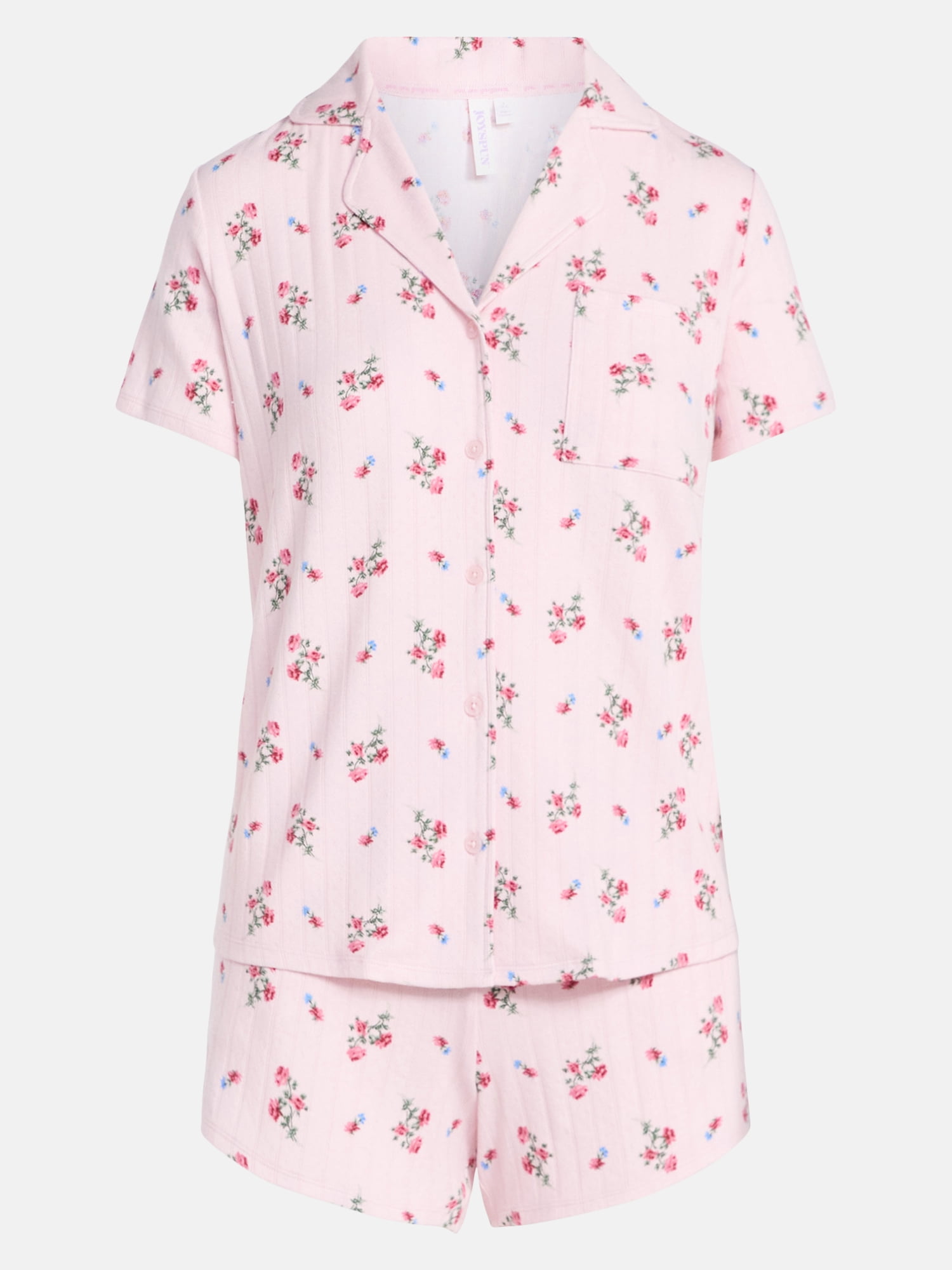 Joyspun Women’s Pointelle Knit Notch Top and Shorts Pajama Set, 2-Piece, Sizes XS-3X