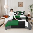 thumbnail image 4 of Erosebridal Green Geometric Bedding Full Comforter Set, Chic Rectangle Bedding Sets Full with Comforter, Modern Fashion Reversible Down Comforter, Breathable Room Decoration, 3pcs, 4 of 8