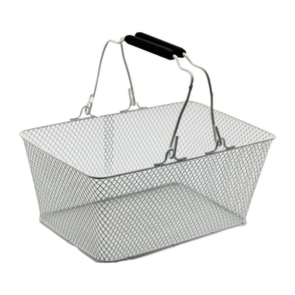 Miulika Shopping Basket Grocery Basket Multifunctional Metal Convenient Portable with Handles for Supermarket Retails Stores Home White
